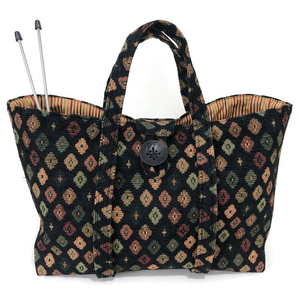 black upholstery knitting bag