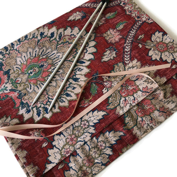 15 Pocket Straight  Needle Roll Up Rust Beige Floral