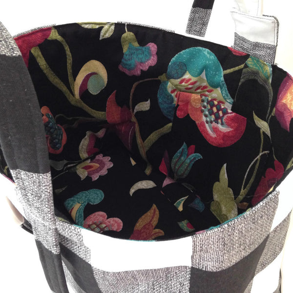 The Large Knitting Bag Black & White Buffalo Plaid