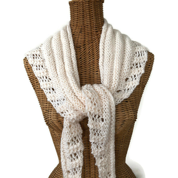 Lacy Knit Scarf Wool & Mohair White