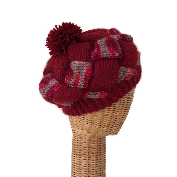Entrelac Hat Red Wool