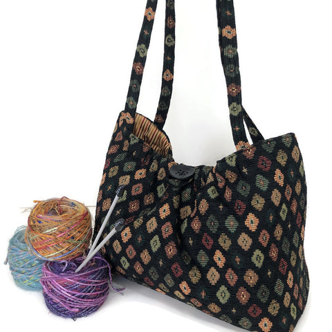 black shoulder knitting bag