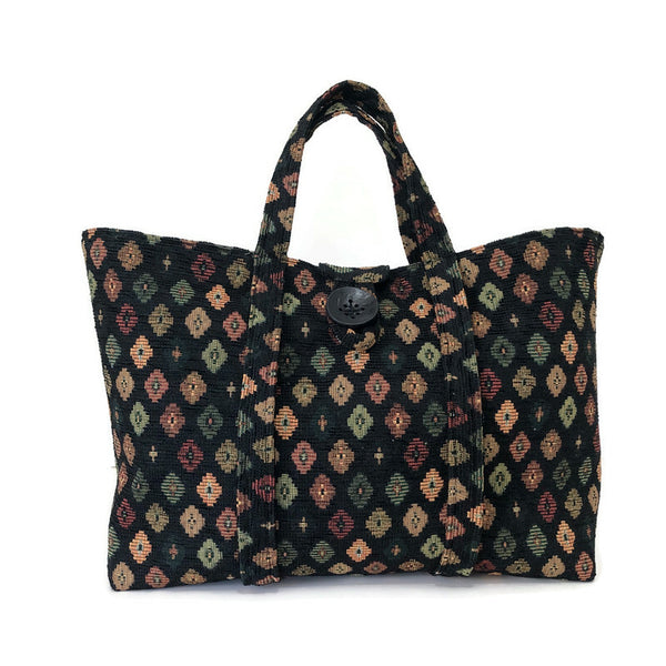 black upholstery knitting bag