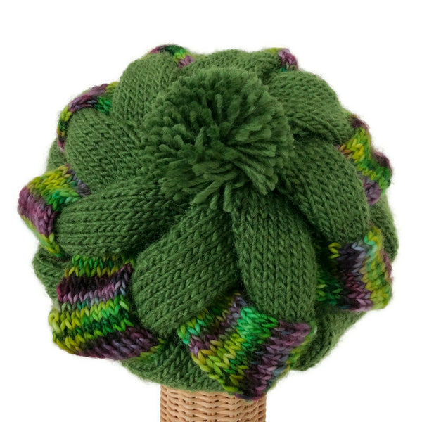 Entrelac Hat Green Wool