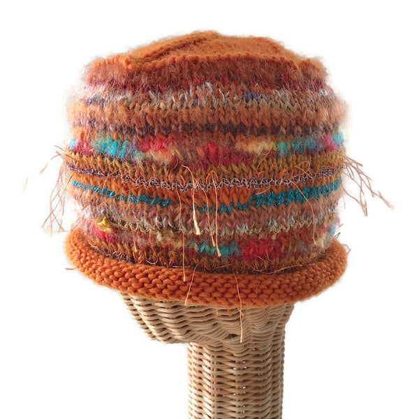 Orange hand knit beanie