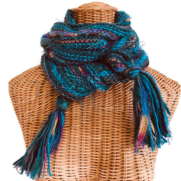 Hand Knit Scarf Teal FUSION