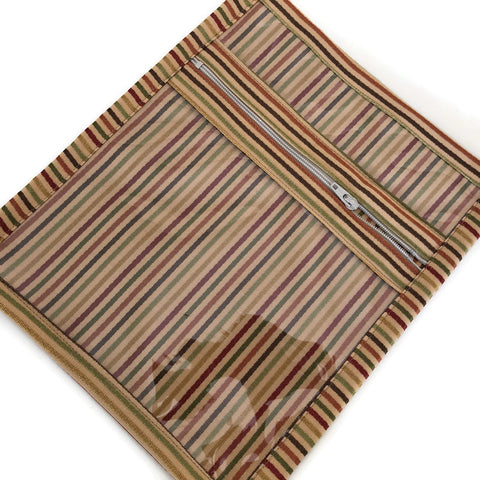 Tan striped accessory bag