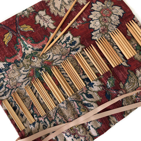 Double Point Needle Six OR Twelve Pocket Roll Up Rust Floral
