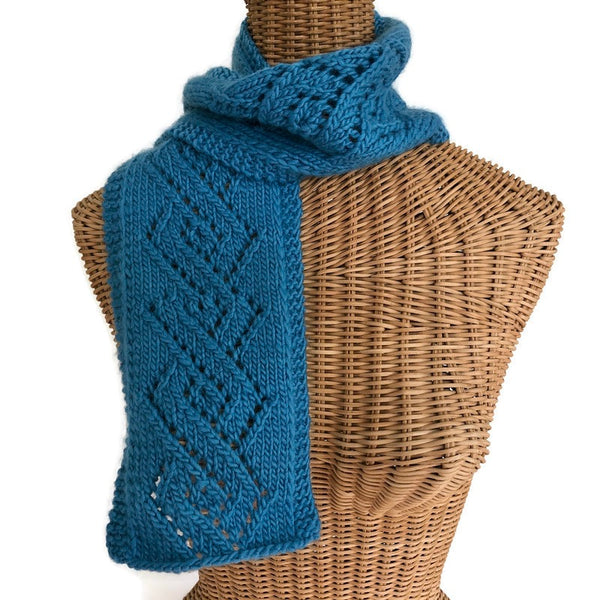 Hand Knit Scarf Blue Slate