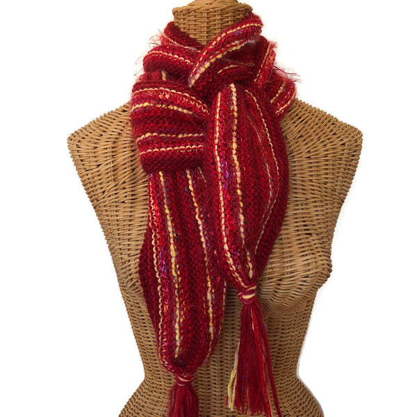 Hand Knit Scarf Red FUSION