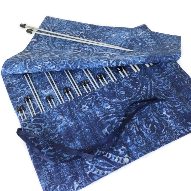 15 Pocket Straight  Needle Roll Up Case Blue on Blue