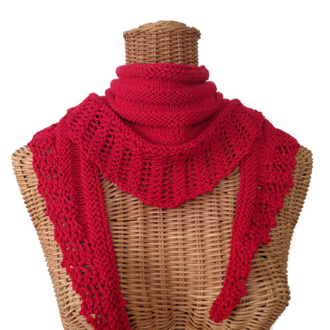Lacy Knit Scarf Cotton Wool Red