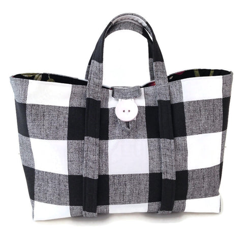 The Large Knitting Bag Black & White Buffalo Plaid