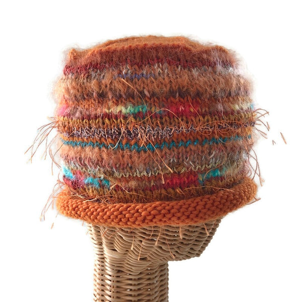 orange hand knit beanie