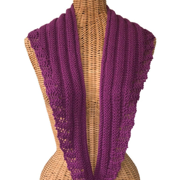 Lacy Knit Scarf Cotton Wool Plum