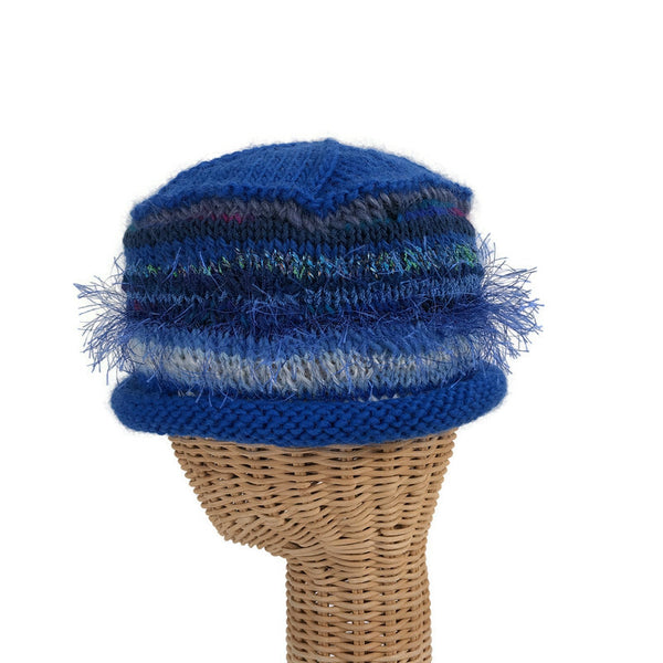 blue hand knit beanie