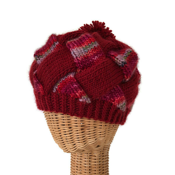Entrelac Hat Red Wool