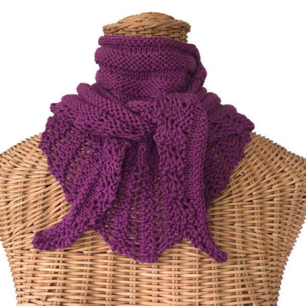 Lacy Knit Scarf Cotton Wool Plum