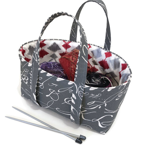 Gray Twill Small Project Knitting Bag