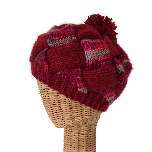 Entrelac Hat Red Wool