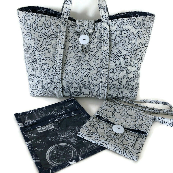 Large Knitting Bag Blue Gray Woven