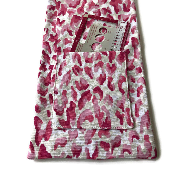 Hanging Circular Needle Organizer Pink and White Faux Animal Print