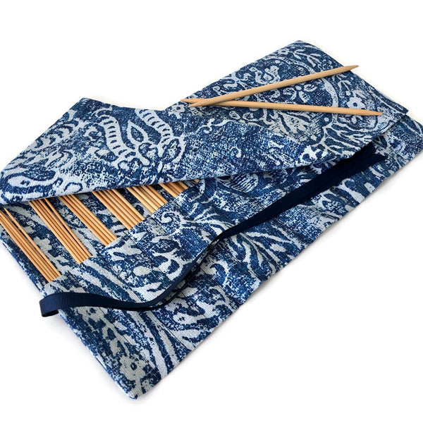 Double Point Needle Six OR Twelve Pocket Roll Up Blue Ikat