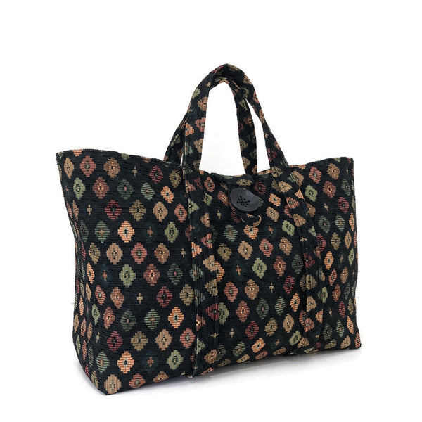 black upholstery knitting bag