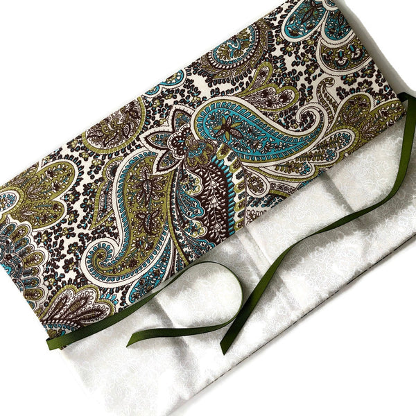 Circular Needle Case Green Paisley