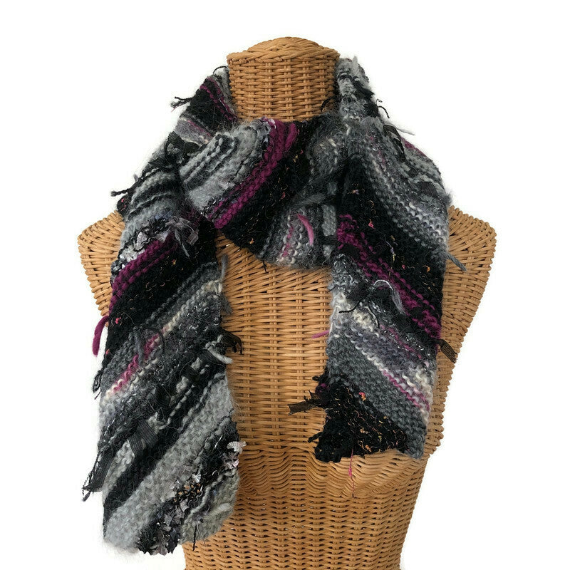 Boho Style Scarf Black Bias Knit