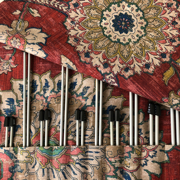 15 Pocket Straight  Needle Roll Up Rust Beige Floral