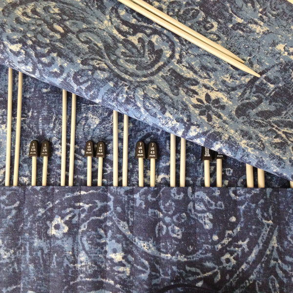 15 Pocket Straight  Needle Roll Up Case Blue on Blue
