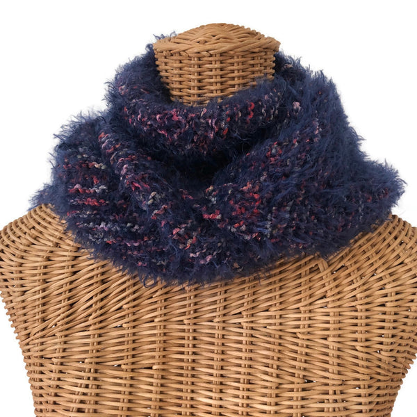 Hand Knit Scarf Blue Fuzzy
