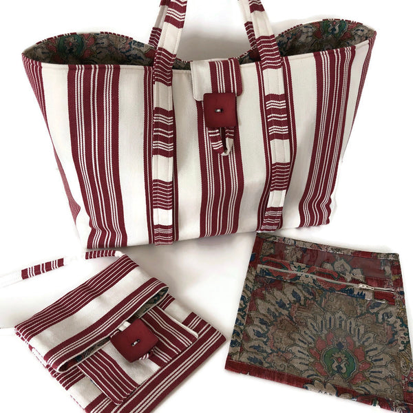 Large Knitting Bag Red and White Stripe
