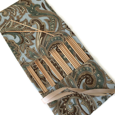 Double Point Needle Six Pocket Roll Up Blue Paisley