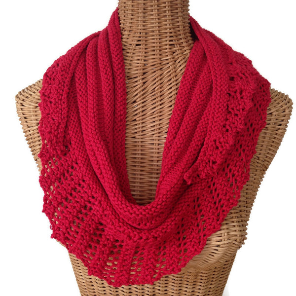 Lacy Knit Scarf Cotton Wool Red