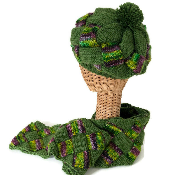 Entrelac Hat Green Wool