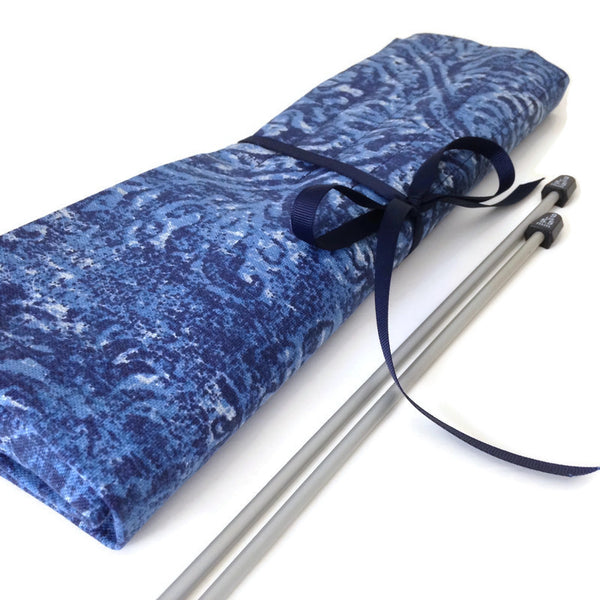15 Pocket Straight  Needle Roll Up Case Blue on Blue