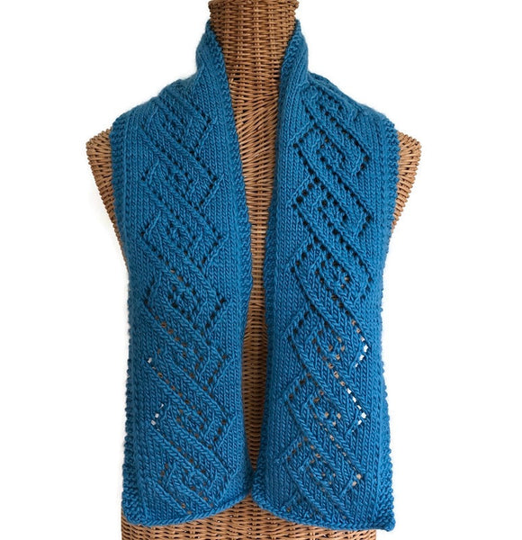 Hand Knit Scarf Blue Slate