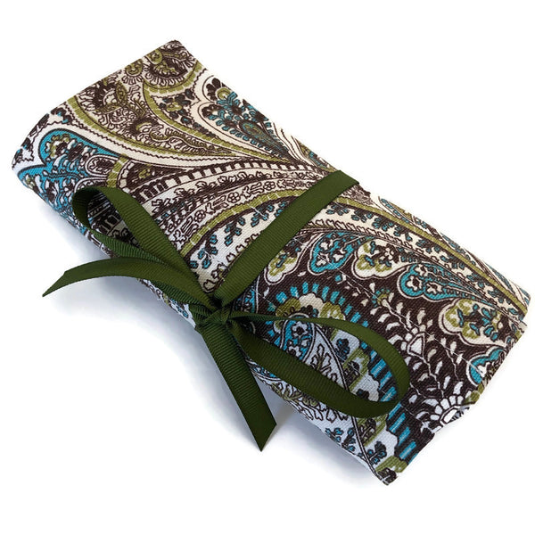Double Point Needle Six OR Twelve Pocket Roll Up Green Paisley