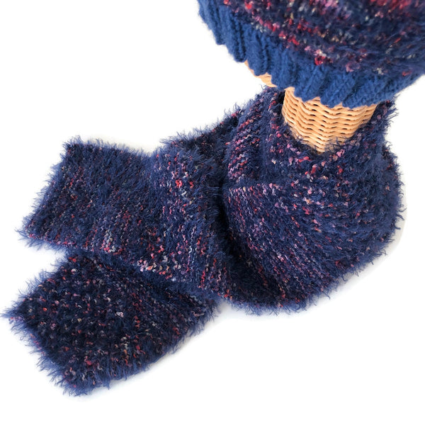 Hand Knit Scarf Blue Fuzzy