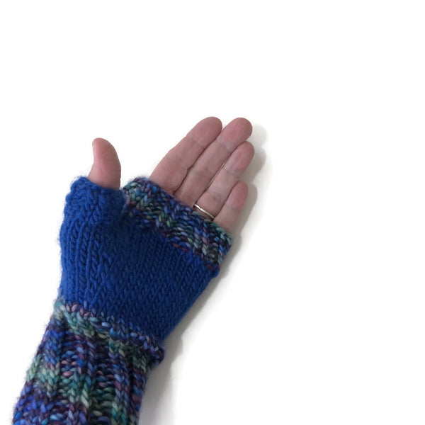 Fingerless Mitts Celtic Cable Blue