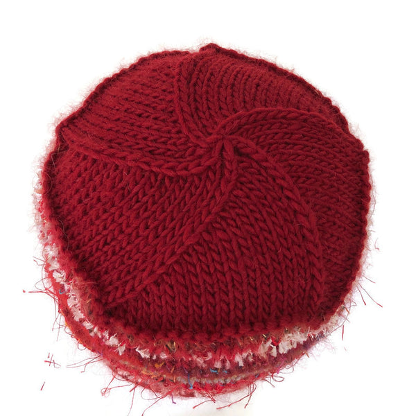 red hand knit beanie
