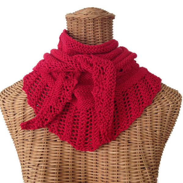 Lacy Knit Scarf Cotton Wool Red