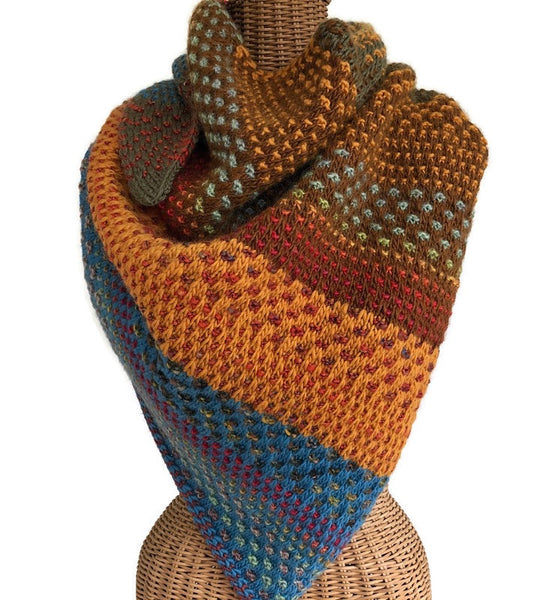 Triangular Scarf Shawl Multi Colored Wool Mohair