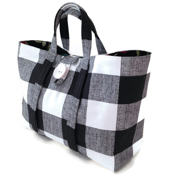 The Large Knitting Bag Black & White Buffalo Plaid