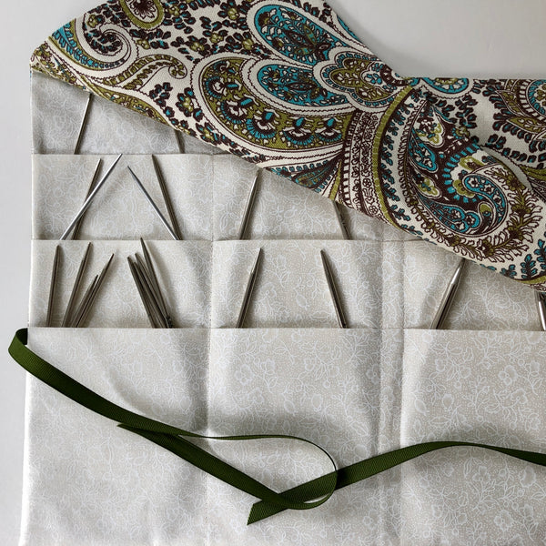 Circular Needle Case Green Paisley
