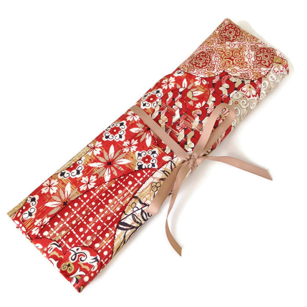 15 Pocket Straight  Needle Roll Up Red Oriental Motif