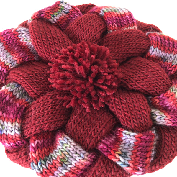 Entrelac Hat Red Wool