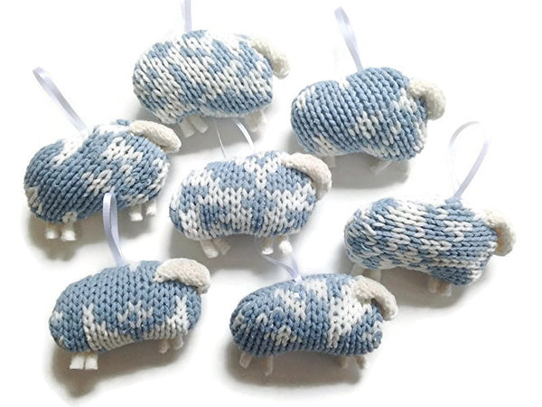 Up Cycled Blue & White Sheep Ornament - Buttermilk Cottage
